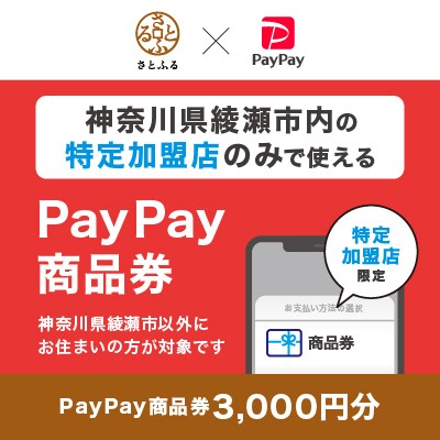 神奈川県綾瀬市　PayPay商品券(3,000円分)※地域内の一部の加盟店のみで利用可