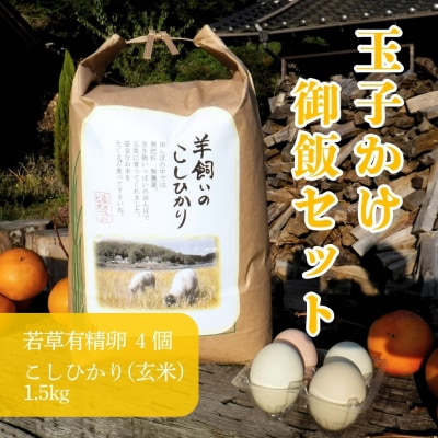 若草有精卵と無農薬こしひかり1.5kg(玄米)の玉子かけ御飯セット[002-014]