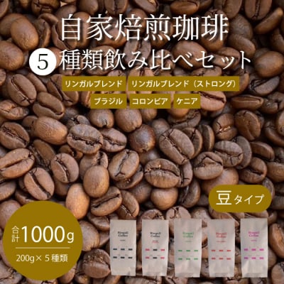 【自家焙煎】コーヒー豆1kg(200g×5種)飲み比べセット[194-003]