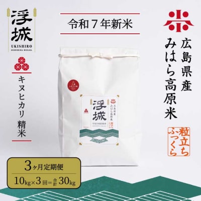 【令和7年新米】みはら高原米 浮城《3か月定期便》きぬひかり 精米10kg [220-019]