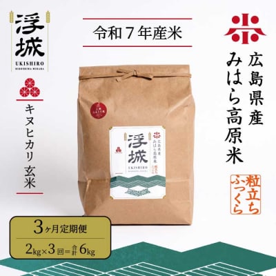 《令和7年》【3か月定期便】みはら高原米 浮城 ～ きぬひかり ～ 玄米 2kg [220-045]