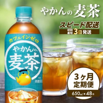 【3か月定期便】やかんの麦茶 from 爽健美茶 650ml×48本(2ケース) [014-111]