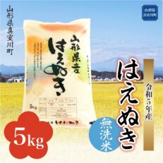 【令和5年11月中旬より発送予定】 令和5年産 真室川町厳選 はえぬき &lt;無洗米&gt; 5kg