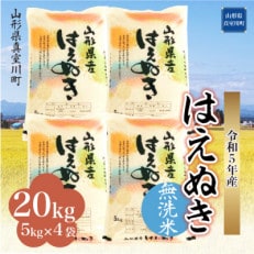 令和5年産 はえぬき 【無洗米/精米】 20kg(5kg&times;4袋) 山形県 真室川町