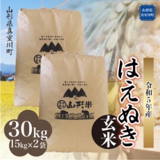 令和5年産 はえぬき 【玄米】 30kg(15kg&times;2袋) 山形県 真室川町