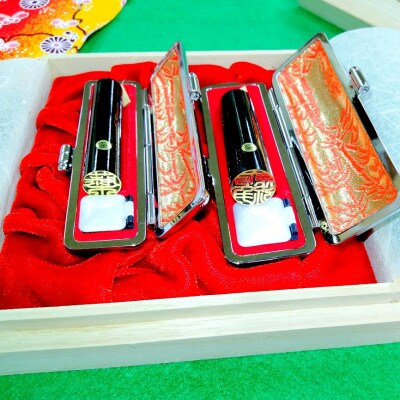 【創業百余年】光秀ゆかりの実印・銀行印　黒水牛印鑑2本セット