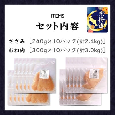 アスリートセット!【京都府産 京丹波あじわいどり】ささみ&むね肉小分けセット 各10袋(計20袋)