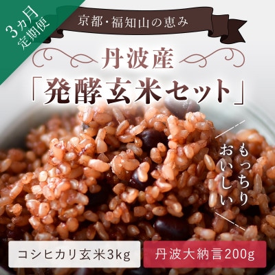 【毎月定期便】丹波産　発酵玄米セット(コシヒカリ玄米3kgと丹波大納言200g)全3回