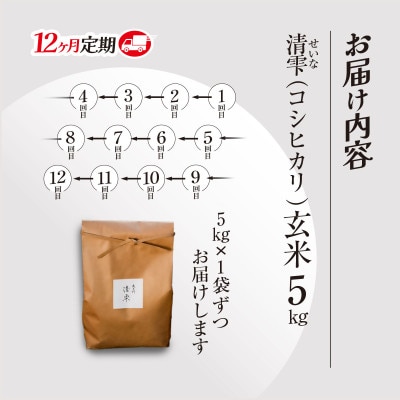 【毎月定期便】京都夜久野産　清雫(せいな)コシヒカリ 玄米5kg全12回