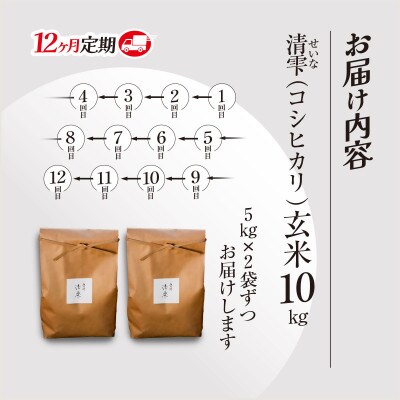 【毎月定期便】京都夜久野産　清雫(せいな)コシヒカリ 玄米10kg(5kg×2袋)全12回