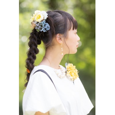 コサージュと髪飾りのフラワーアクセサリーセット(イエロー系)【760】