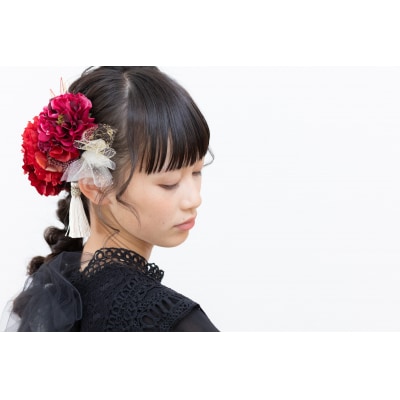 コサージュと髪飾りのフラワーアクセサリーセット(レッド系)【762】