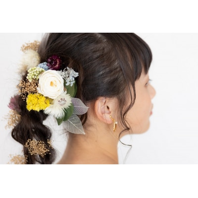 ドライフラワーの髪飾り(ホワイトローズ)【763】