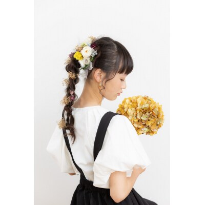 ドライフラワーの髪飾り(ホワイトローズ)【763】