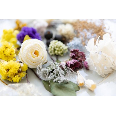 ドライフラワーの髪飾り(ホワイトローズ)【763】