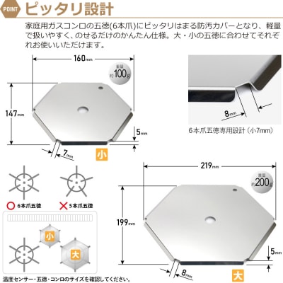 ZEOOR 安全装置付ガスコンロ対応 五徳カバー 大 小 2点セット GS11-01【1064】