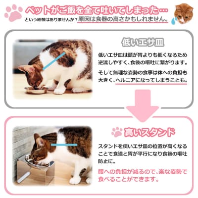 ペットフードスタンド 猫用 食器台&皿(傾斜・シングル・ステンレス)PT10-01B-1【1065】