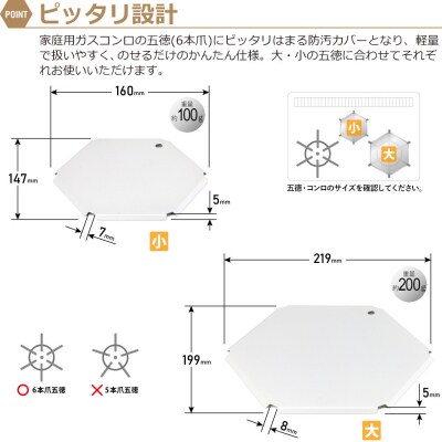 ZEOOR ガスコンロ五徳カバー大小2点セット コンロカバー ホワイトGS12-01WH【1352】