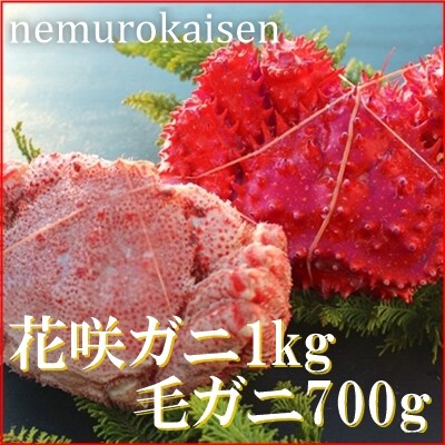 【北海道根室産】花咲ガニ1尾、毛ガニ1尾(2種計1.7kg前後) E-57001