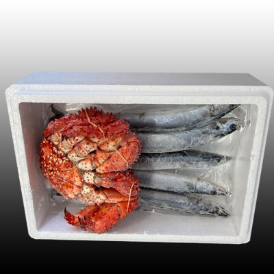 【北海道根室産】花咲かに300g～450g前後×1尾、生さんま5尾×1P G-70002