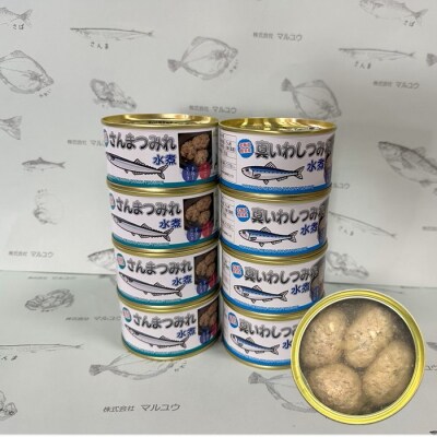 【北海道根室産】真いわしつみれ水煮4缶・さんまつみれ水煮4缶 A-78020