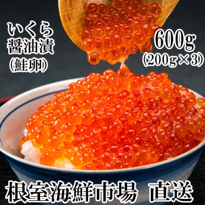 ＜計600g＞根室海鮮市場＜直送＞いくら醤油漬(鮭卵)200g×3P B-28012