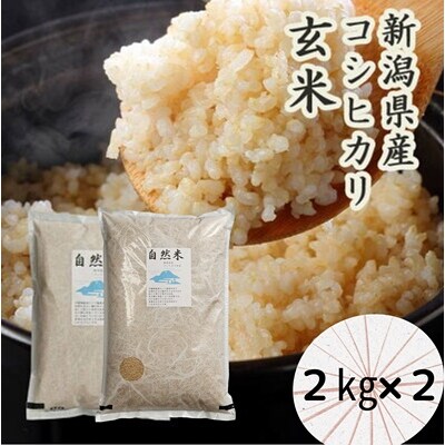 自然米玄米2kg×2袋「米屋のこだわり阿賀野市産」