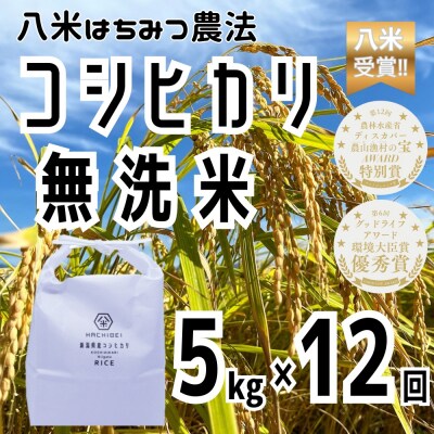 【令和8年産新米先行受付】12回定期便 八米 はちみつ農法 コシヒカリ 無洗米 5kg×12回 
