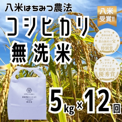 【令和8年産新米先行受付】12回定期便 八米 はちみつ農法 コシヒカリ 無洗米 5kg×12回 