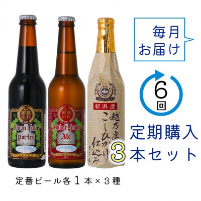 ビール スワンレイクビール 6回定期便 世界一金賞受賞入り 金賞3本セット 阿賀野市 新潟県 阿賀野
