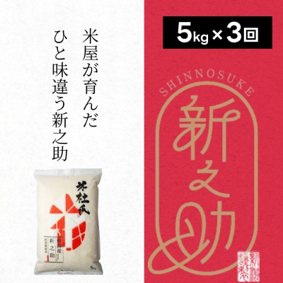 【令和7年産新米】【3ヶ月定期便】米杜氏 新潟県阿賀野市産  特別栽培米 新之助 5kg×3回