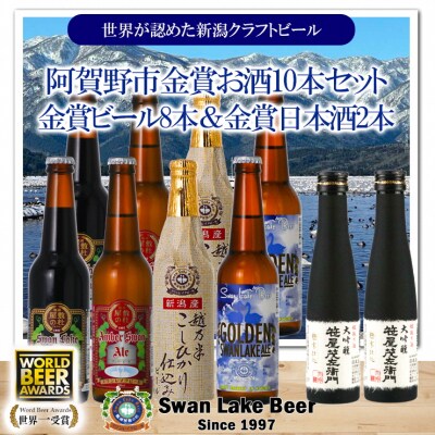 スワンレイクビール 世界一金賞受賞入ビール8本&白龍酒造特撰大吟醸2本 詰め合わせ 阿賀野市 新潟県
