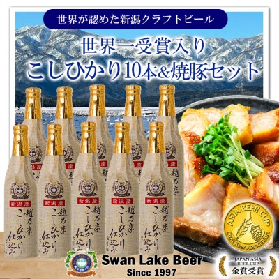 スワンレイクビール 金賞受賞入り こしひかり仕込みビール10本&焼豚セット 阿賀野市 新潟県 阿賀野