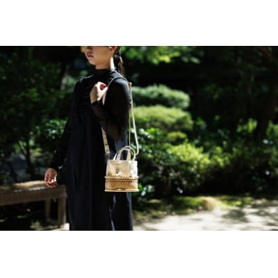 ふたえ籠サイズSホワイト(竹籠フレーム帆布バッグ)