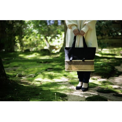 ふたえ籠サイズLブラック(竹籠フレーム帆布バッグ)