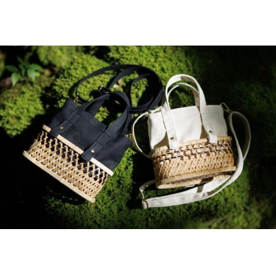 ふたえ籠サイズSブラック(竹籠フレーム帆布バッグ)