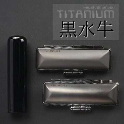 【実印や銀行印に使用可能】高級 黒水牛 チタンケース付き1本セット