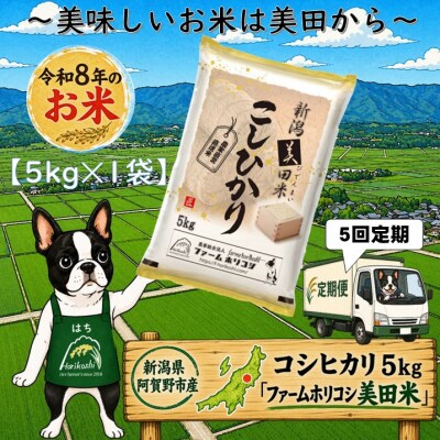 【令和8年産新米】【5ヶ月定期便】阿賀野市産 コシヒカリ 「ファームホリコシ美田米」 5kg×5回