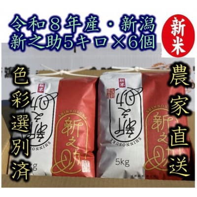 【令和8年産新米】 新潟県産「新之助」 白米 30kg(5kg×6袋)