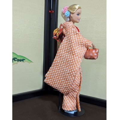 ドール着物　着せ替え人形の着物　明治時代に絹織物で栄えた松崎町で製作する小さな着物と帯セットT