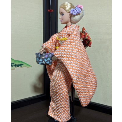 ドール着物　着せ替え人形の着物　明治時代に絹織物で栄えた松崎町で製作する小さな着物と帯セットT