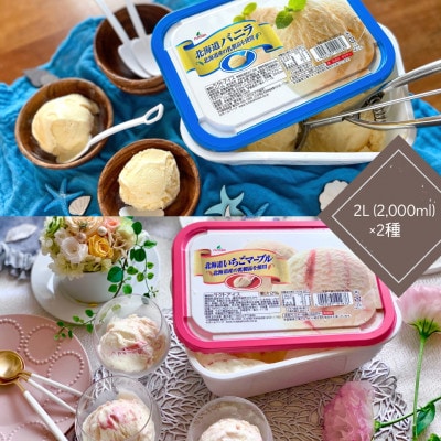 北海道バニラ・北海道いちごマーブルアイスセット(2L×2個)