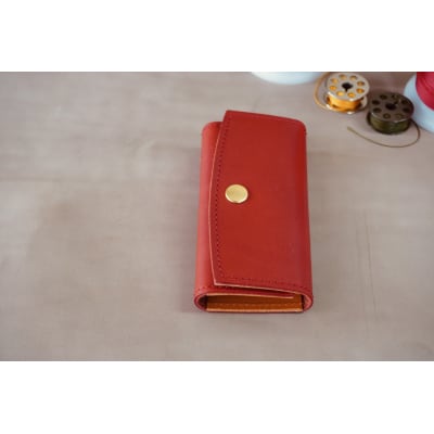 5連キーケース【キーリング付き】(栃木レザー):レッド×キャメル