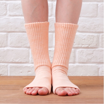 NUKATO かかとケア靴下 あったかトゥレス レディース (23～25cm):杢オレンジ
