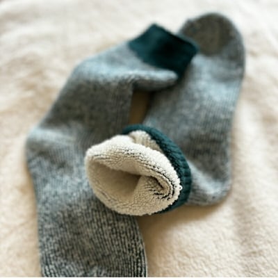 温フィーユ 靴下 レディース メンズ 暖かい 厚手 ルームソックス 日本製:25～27cm グリーン