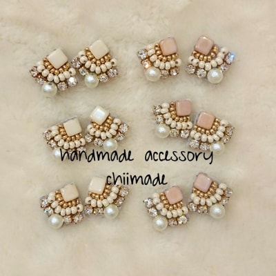 ビーズ 刺繍 ひし形 : イヤリング ミントグリーン ジュエリー アクセサリー chiimade