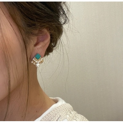 ビーズ 刺繍 ひし形 : イヤリング ターコイズ ジュエリー アクセサリー chiimade