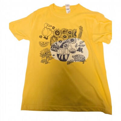 オリジナル 手刷り Tシャツ【夏 Mサイズ】メンズ レディース 半袖 ひまわり美術部