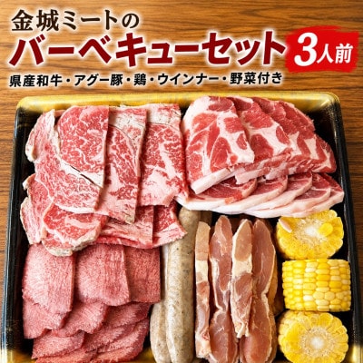 金城ミートのバーベキューセット 3人前(県産和牛・アグー豚・鶏・ウインナー・野菜付き)