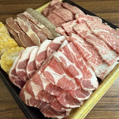 金城ミートのバーベキューセット 3人前(県産和牛・アグー豚・鶏・ウインナー・野菜付き)